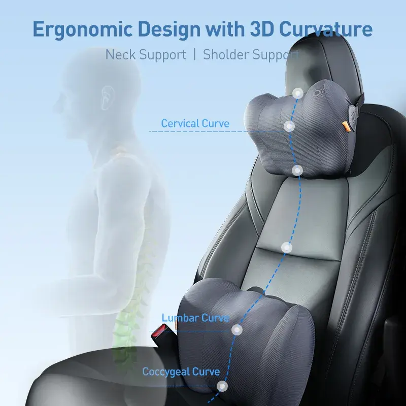 Baseus-almohada para el cuello del coche, cojín para la cabeza del vehículo, reposacabezas del asiento, soporte Lumbar, almohada de viaje de espuma viscoelástica, accesorio para el coche