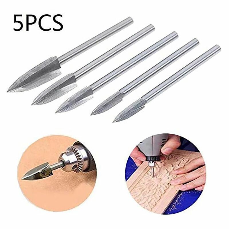 5Pcs Wood Carving Engraving Drill Accessories Bit Fitment For Rotary Tools 3mm Shank Woodworking Chisel Insert Cutter Root Tool