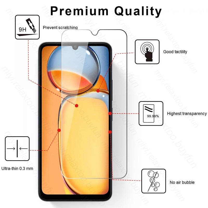 Redmi13C-Película protectora de pantalla Premium, vidrio templado para Redmi 13C, 4G, 9H, Readmi, Redmy, Radmi, Redmei, 12C, 10C, 9C, NFC, 3 unidades