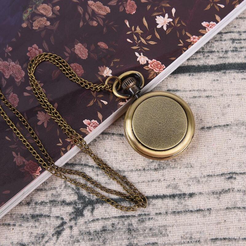 1Set Simple Vintage Style Steampunk Beige Dial Roman Numbers Small Pocket Watch Necklace Pendant