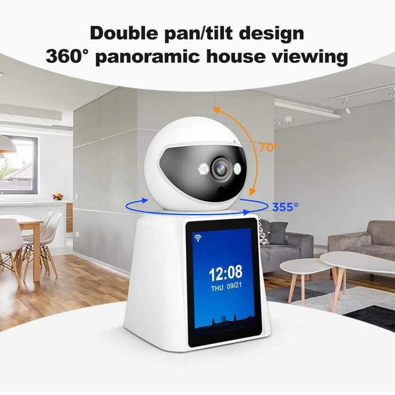 Srihome-Caméra de surveillance intérieure IP, dispositif de sécurité, babyphone vidéo, avec vision nocturne et écran 2.8 pouces