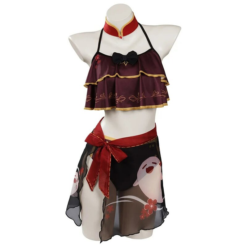 Kostum Cosplay Genshin Impact HUTAO celana pendek Tube Top wanita perempuan baju renang Jumpsuit pakaian karnaval Halloween