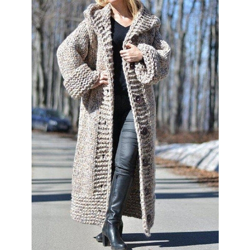 VOLALO Thick Warm Cardigan Women 2024 Fall Winter Hooded Oversized Sweaters Knitted Coats Loose Long Overcoats Knitwear