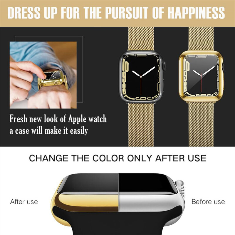 Funda de TPU para apple watch series 9, 8, 7, 6, 5, 4, 3, SE, 41mm, 45mm, 38-42-44-40mm, protector de pantalla para apple watch, accesorios de correa
