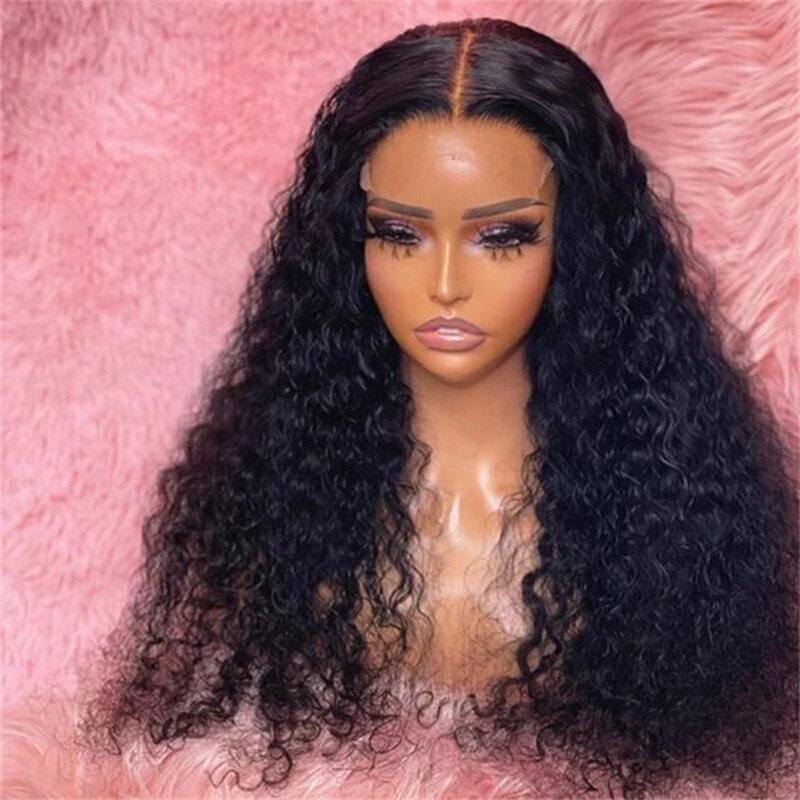 26“ Preplucked Long Glueless Natural Black Soft 180Density Kinky curly Lace Front Wig For Women BabyHair Heat Resistant Daily