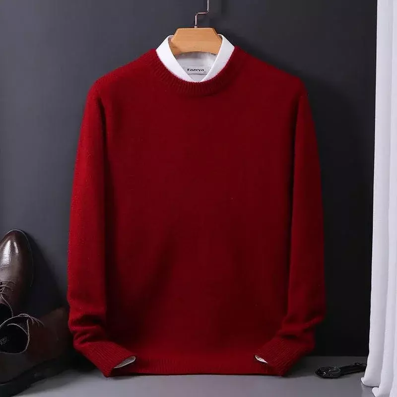 Sweater kasmir pria, atasan laki-laki kasual Korea leher O, M-3XL longgar ukuran besar, kemeja bawah rajut musim gugur dan dingin 2024