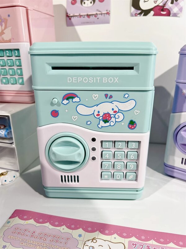 Sanrio Anime Kawaii Kuromi My Melody Cinnamoroll Safe Shape Children's Piggy Bank With Music Girl Heart Cute Toy Birthday Gift