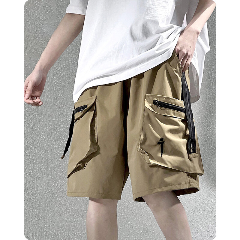 Pantalones cortos estereoscópicos con bolsillos para hombre, ropa de trabajo de moda japonesa, pantalones Cargo de calle alta, ropa Harajuku, Verano