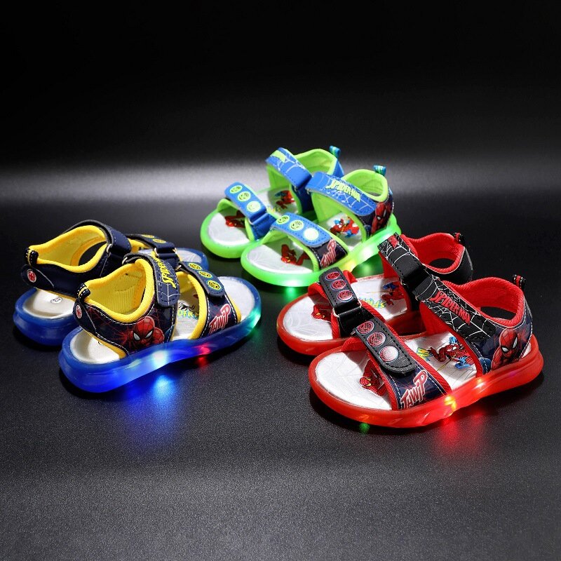 Disney Cartoon Children's Casual Shoes LED Light Sandals Shining  Summer Beach Open Peep Toe Red Black Sandals Size 21-31