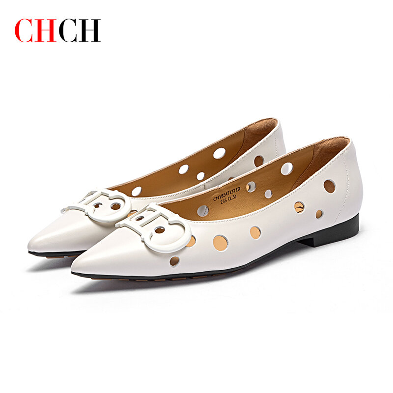 Summer Women Casual Leather Shoes Pointed Toe Flat Shoes Sandals Breathable Single Shoes
