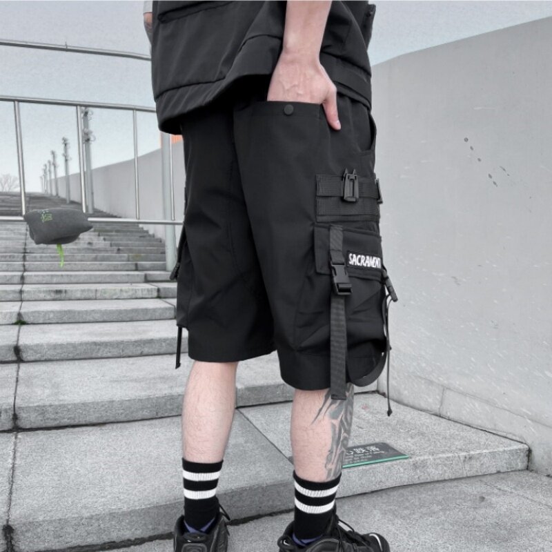 2024กางเกงคาร์โก้ผู้ชายแนวไฮสตรีทกางเกงขาสั้นสไตล์ฮิปฮอป Y2K มีกระเป๋าหลายกระเป๋าคร็อปแพนท์ยุทธวิธี