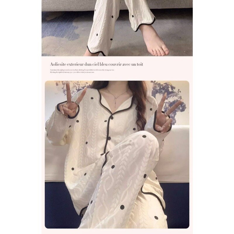 Pajamas Women Spring and Winter Style Cardigan Suit Maiden Loose Long-sleeved Trousers Sweet Loungewear Can Be Worn Outside