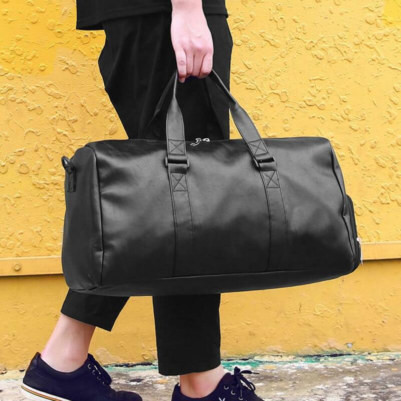 Unisex Large Capacity Travel Duffle Faux Leather Gym Fitness Tote Shoulder Bag