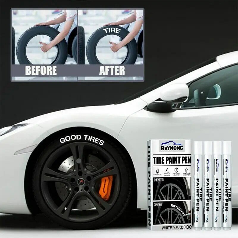 Rotulador de pintura de neumáticos, marcador permanente para coche, bicicleta, Motor, elimina arañazos de coche, 4 piezas