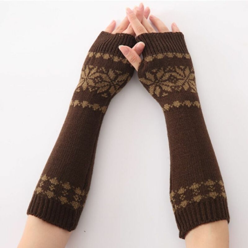 Half Finger Long Arm Gloves Goth Arm Warmers Knitted Warm Elbow Mittens Long Sleeves Snowflake Arm Cover Women's Men's