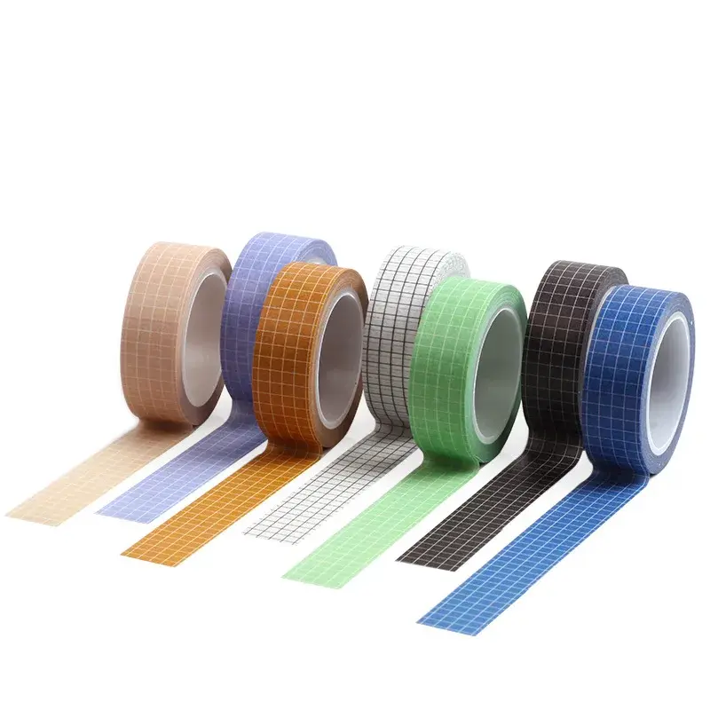 Cinta Washi de cuadrícula de Color sólido básico Simple, 15mm x 10m, DIY, Scrapbooking, cinta adhesiva decorativa, papelería