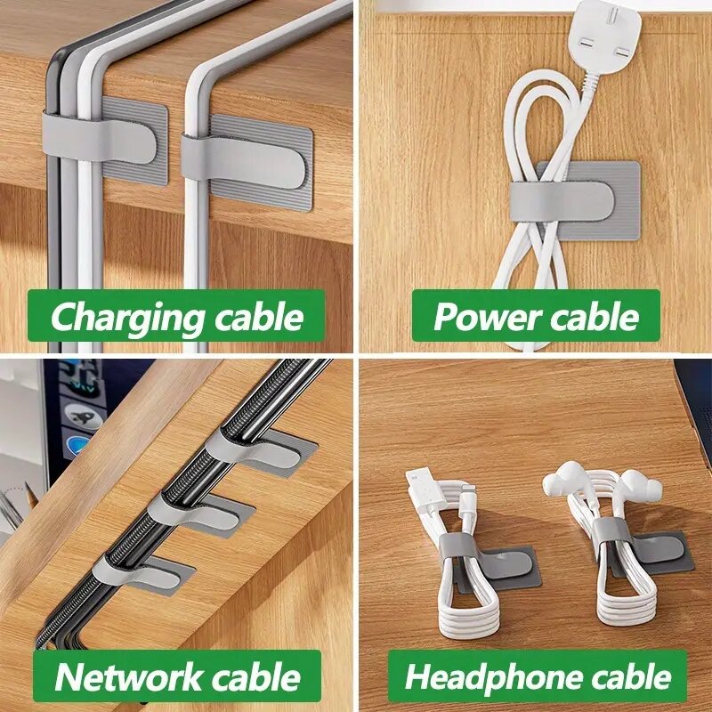 Organizador de Cables reutilizable, soporte autoadhesivo ajustable para sujetar cables, correas para gestión de escritorio