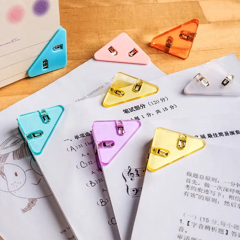 Clips de esquina triangulares Kawaii, 5 piezas, clip de papel de archivo, clip de foto de índice, soporte de página, papelería coreana, organizador de escritorio de oficina