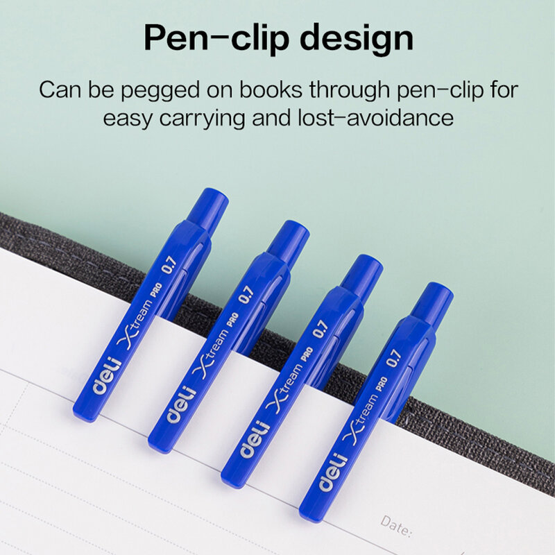 デリ-滑らかなボールペン、低粘度インク詰め替え、黒と青、オフィスおよび学校のライティングツール、文房具ボールペン、0.7mm、12個