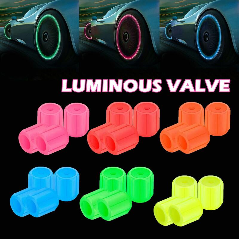4 Pcs LuminousValve Caps Car Fluorescent Tire Valves Cap Glow In The Dark Car Motorcycle Bike Wheel Plug Tyre Hub Cover Decor