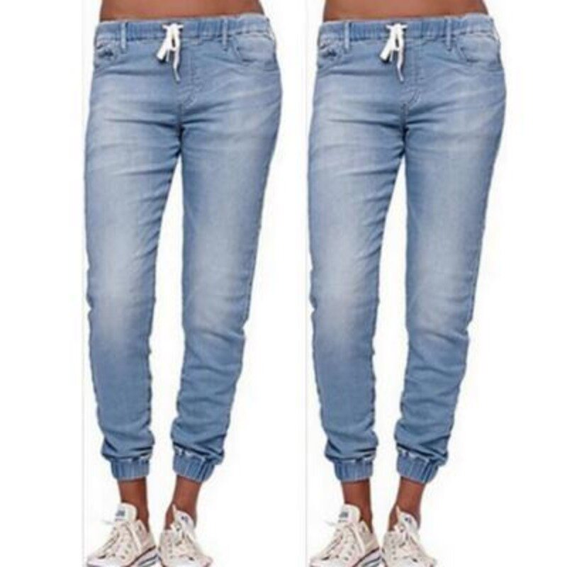 Calça jeans casual apertadinha feminina, monocromática, com elástico na cintura, fina, roupa nova, primavera, verão, 2022