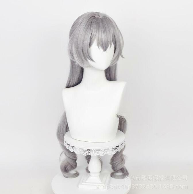 Bronya Zaychik 코스프레 가발, 애니메이션 혼카이 임팩트 3 코스프레 섬유 합성 가발, 밝은 흰색 보라색 긴 머리