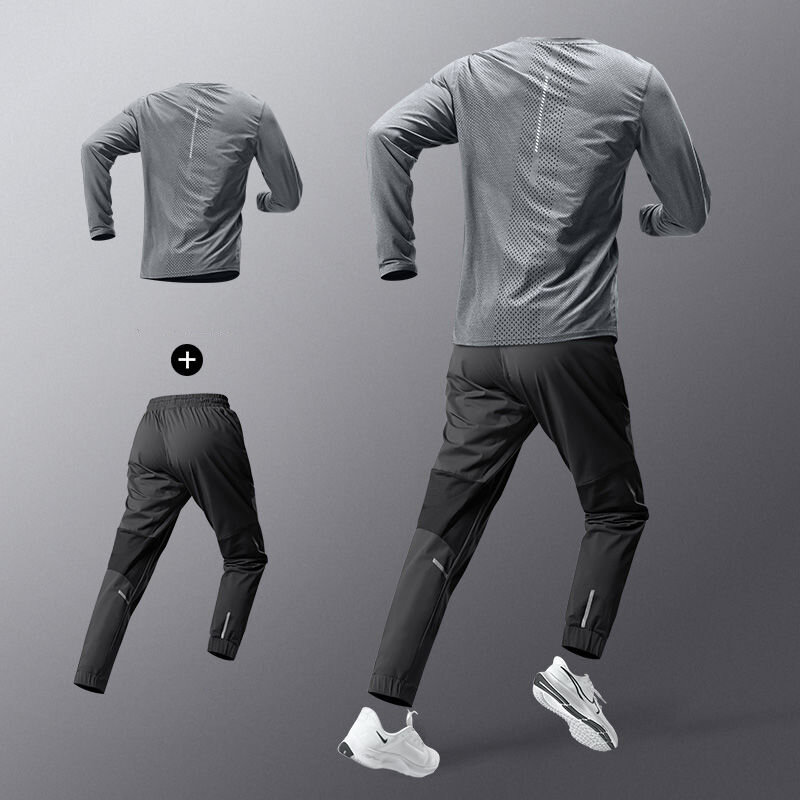 Quick Drying Sports Suit, Men's Fitness Clothes, Outdoor Spring and Autumn Long Sleeved Running Loose Sports Equipment Set