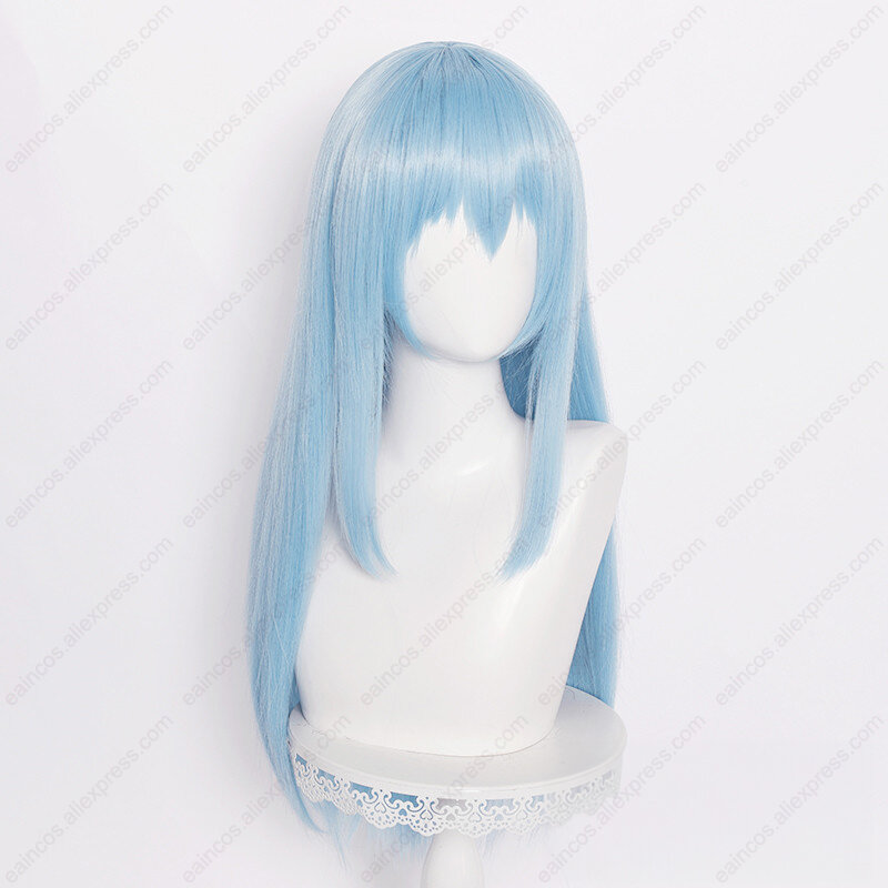 Peluca de Cosplay Anime Rimuru Tempest, pelo sintético resistente al calor, largo y liso, azul claro, 70cm