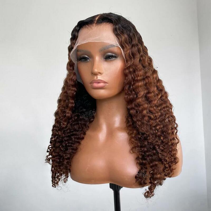 Long Soft 26“ Ombre Brown Kinky Curly 180Density  Lace Front Wig For Women Babyhair Preplucked Heat Resistant Glueless Daily Wig