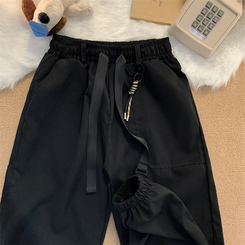 Calça masculina de jogging Hip Hop, calça casual solta, roupa de rua retrô neutra, moda Harajuku, 2024, F132