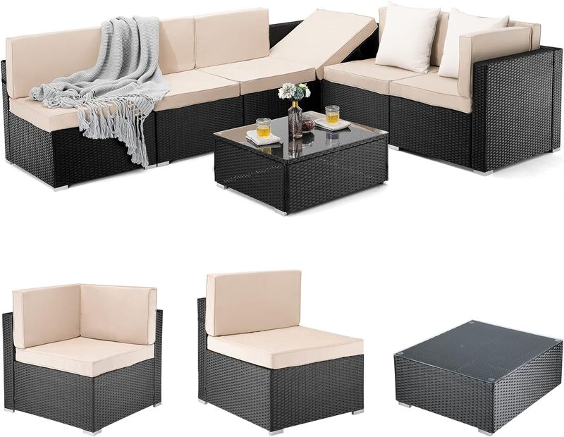 Pamapic 7 pezzi mobili componibili per esterni set di mobili componibili per Patio in vimini, divano componibile in Rattan per tutte le stagioni