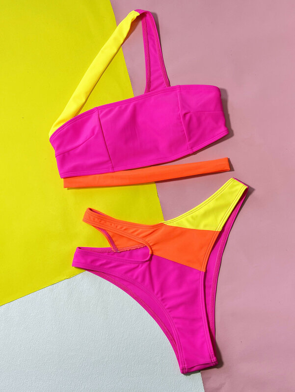 seksowna z wiązaniami nieregularne bikini dwuczęściowy patchworkowy strój kąpielowy bikini strój kąpielowy stroje kąpielowe Biquini conjunto de bikini tankini