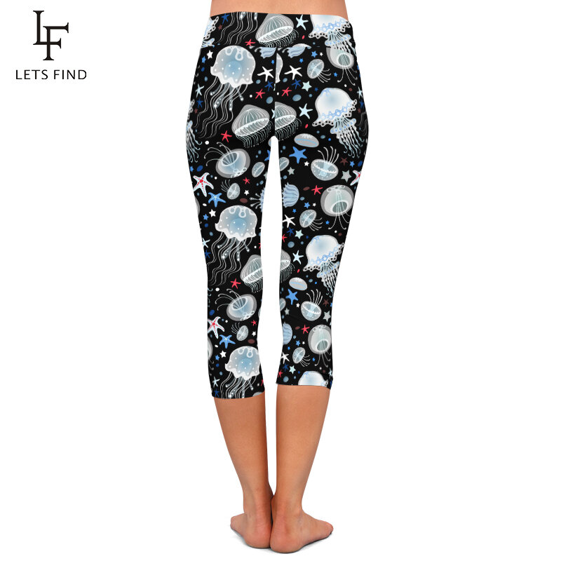 LETSFIND-pantalones Capri para mujer, mallas informales de cintura alta con estampado de medusas y animales marinos en 3D, 2021