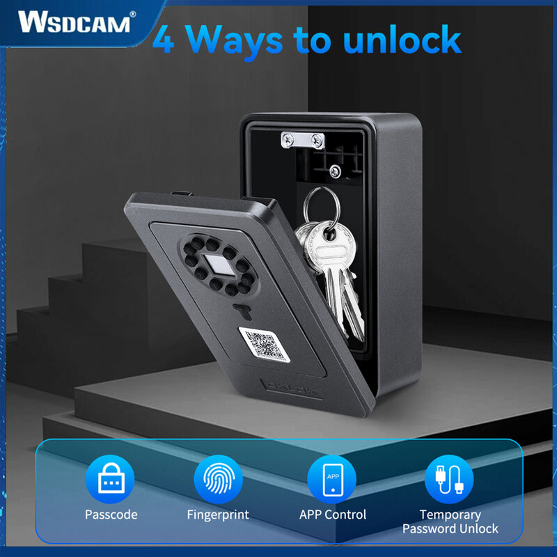 Wsdcam Wall Mounted Key Box Waterproof Anti-theft Lock Box Smart Fingerprint Unlock Password Key Safes Box