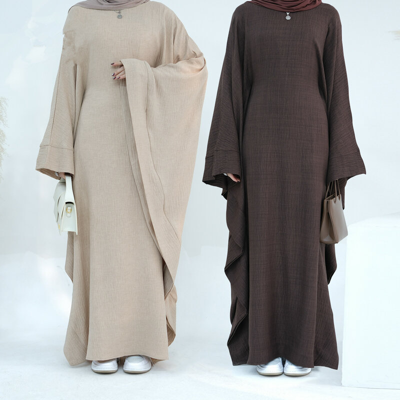 Abaya Lisa musulmana para mujer, Vestido largo de manga de murciélago, caftán turco de Dubái, Eid, Ramadán, vestido árabe de fiesta islámica, ropa suelta de caftán