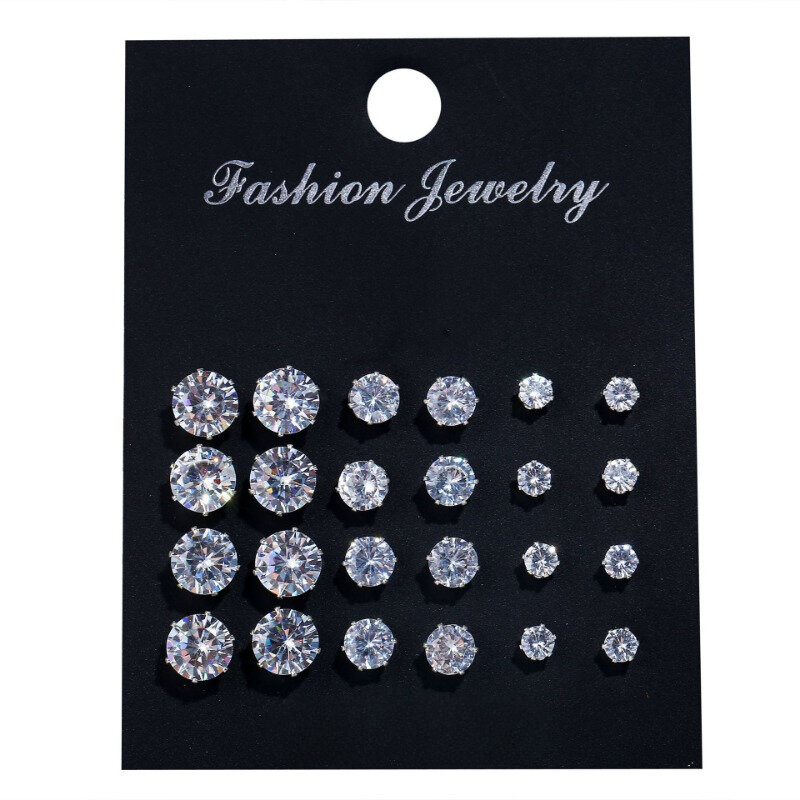 12 Pair/Lot White Shiny Wedding Stud Earrings Set for Women Men Crystal Jewelry Accessories Oorbellen Jewelry Earrings