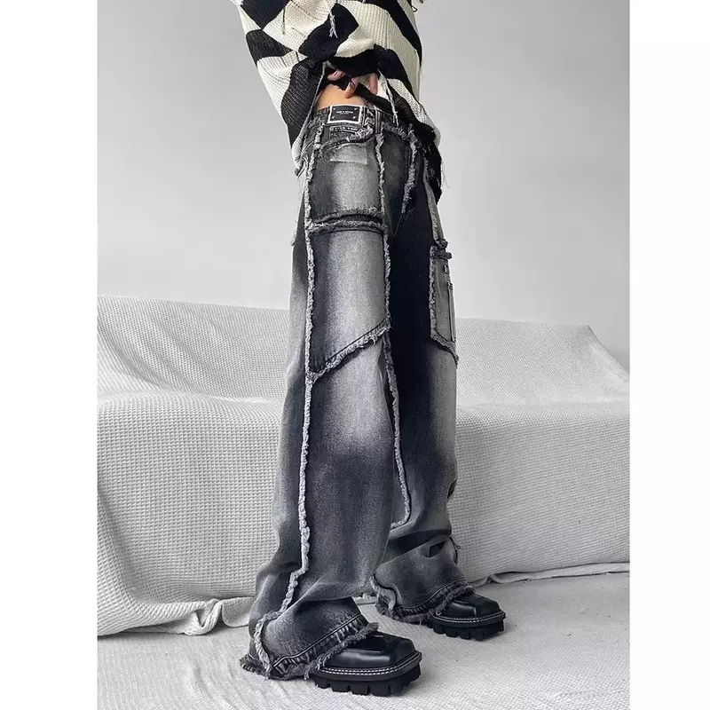 Jean Baggy Gothique pour Homme et Femme, Streetwear Vintage des Années 90, Punk Y2K, Denim à Jambes Larges, Harajuku, Délavé, Grunge, FjMale, 2024