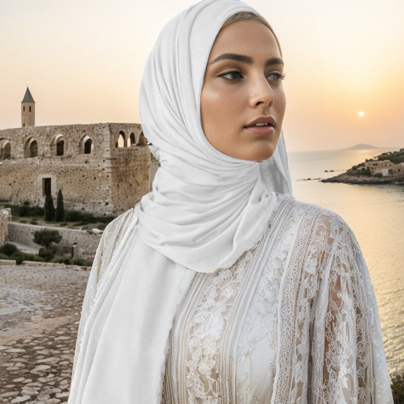 Écharpe Hijab en Jersey de Coton Modal pour Femme Musulmane, Châle Extensible, Facile à Utiliser, Écharpes Unies, Écharpe de Sauna, Turban Africain, Ramadan