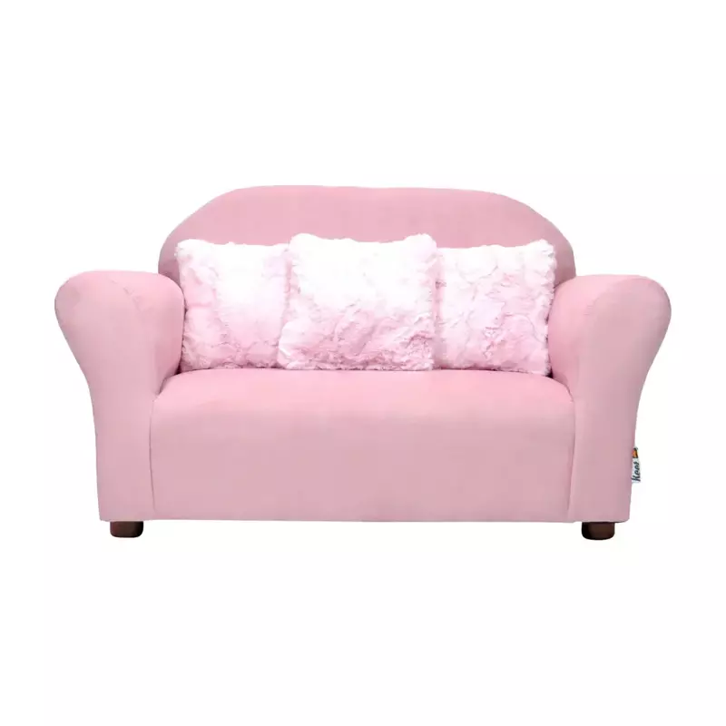 Sofá luxuoso com travesseiros para crianças, rosa