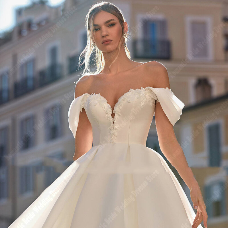 Off Shoulder Sweetheart Wedding Dresses Glitter Tulle Bridal Gowns Elegant Princess Skirt Hem Mopping Length Vestidos De Novias
