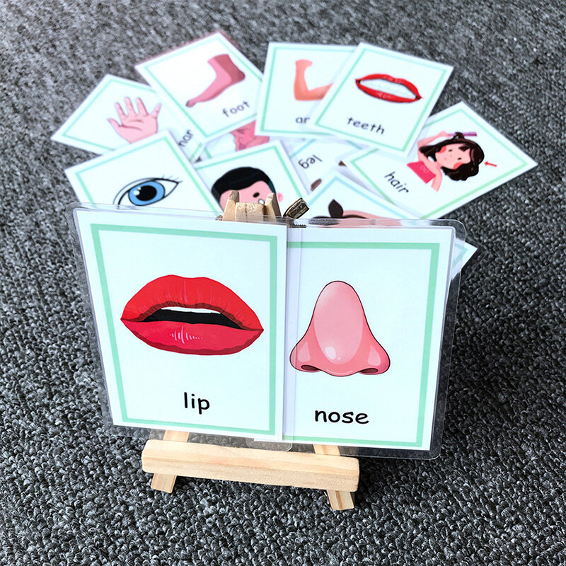 Kartu permainan latihan memori bahasa Inggris, kartu permainan permainan kostum kartun emosi Montessori isi 12 buah