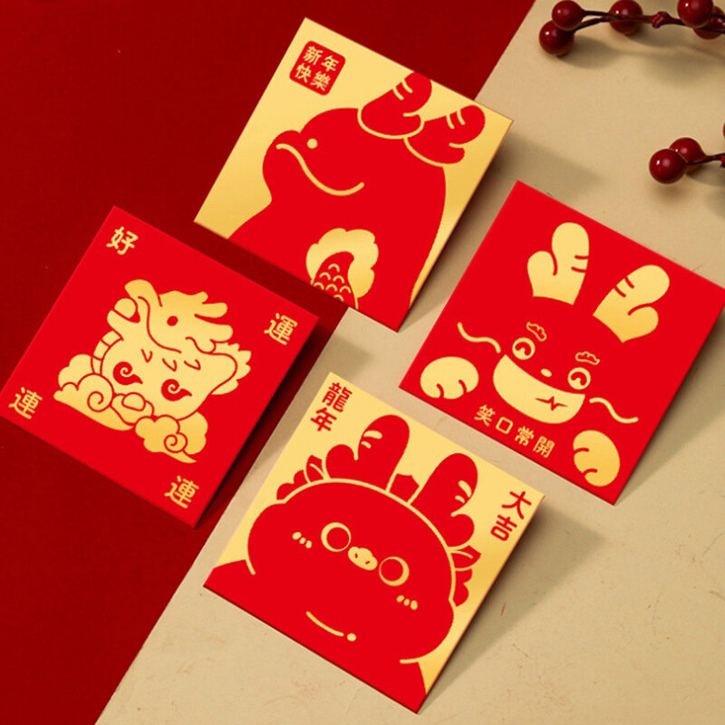 6pcs 2024 Année de l'enveloppe de dragon rouge personnalisée créative chaude or enveloppe rouge argent carton de poche