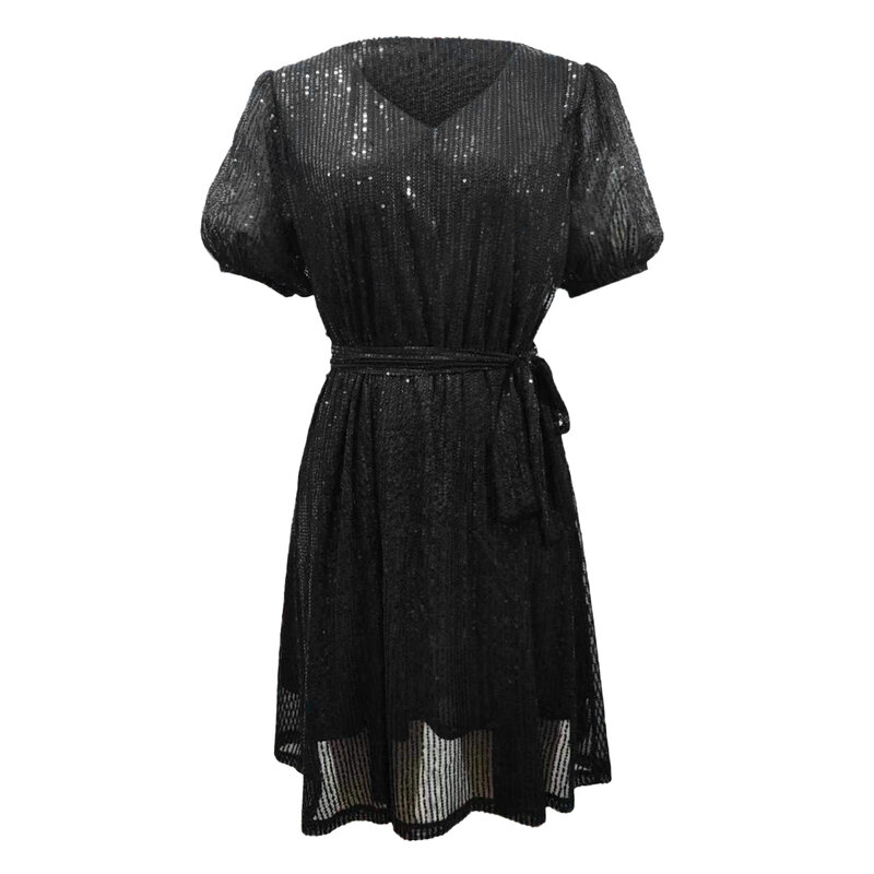 Women Short Sequin Party Cocktail Dress Chic And Elegant Short Sleeve Night Club Dresses Luxury Evening Sexy Lace Up Mini Dress