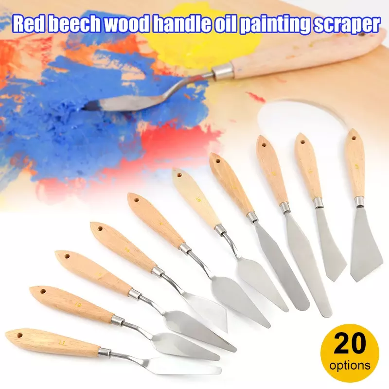 Aço inoxidável Paleta Faca, pintura a óleo, facas de metal, punho de madeira, espátula, pintura, FC