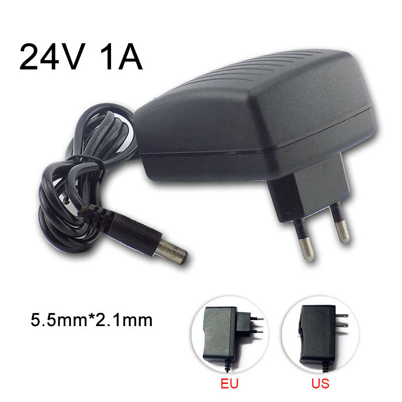 Conversor de energia para LED Strip Light, Mini TV Charger Switch, DC, AC 100V-240V, 24V, 1A, DC, 5.5mm * 2.1mm, US EU Plug