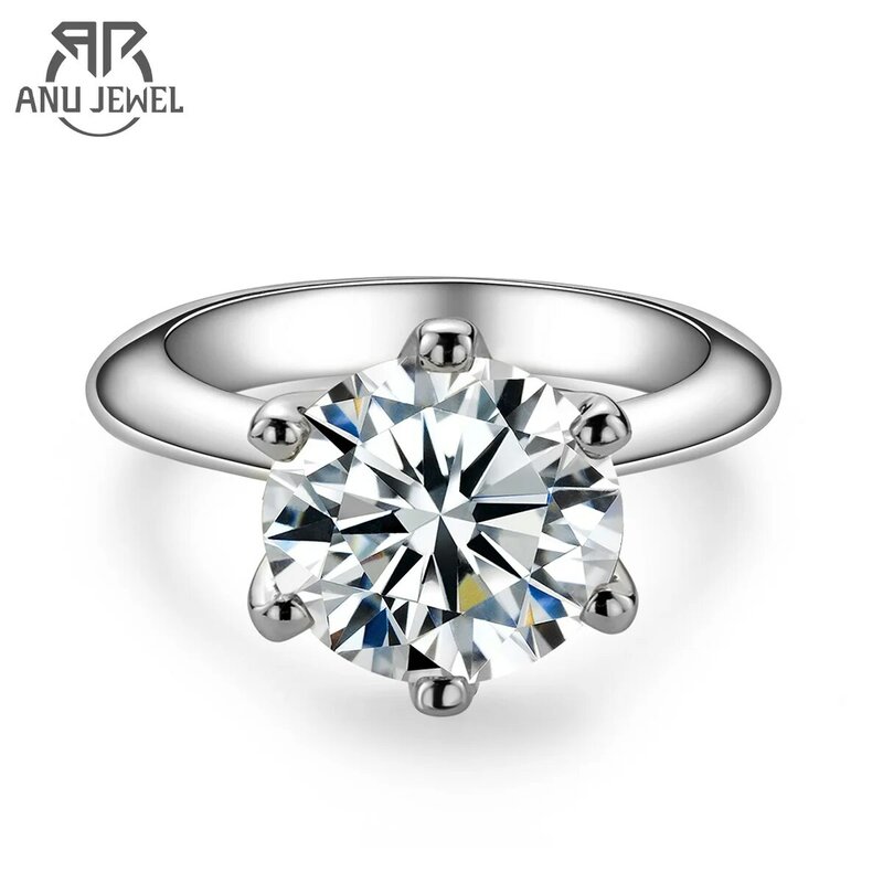 AnuJewel-anel de noivado moissanite para mulheres, prata esterlina 925, anéis solitários banhados a ouro, atacado, 1ct 2ct 3ct 5ct cor d