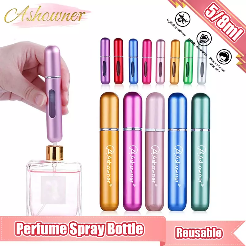 Botol semprot parfum Mini, alat kosmetik perjalanan isi ulang parfum, wadah botol semprot aluminium portabel 5/8ml