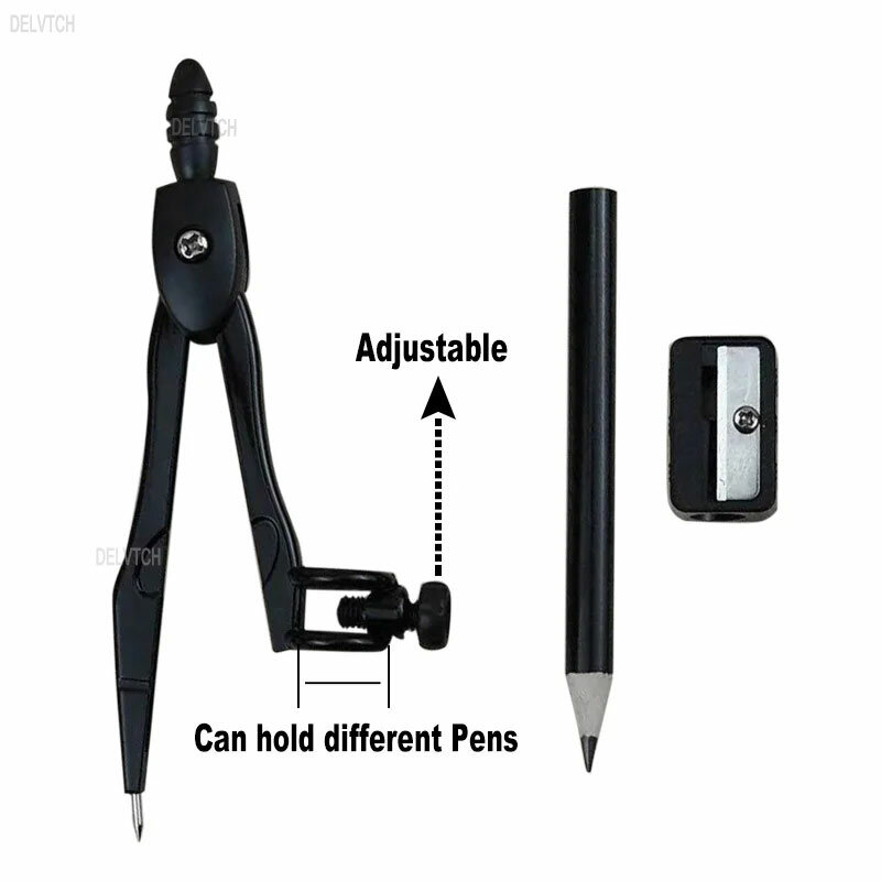 Bênsulas de metal ajustável com Lápis Sharpener Substituir Pen, Exame Desenho Desenho Art Design, Office School Student, 3 Pcs/Set