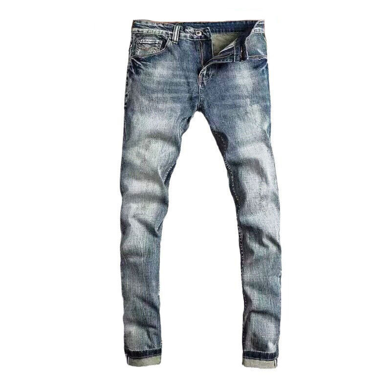Newly Designer Fashion Men Jeans Retro Washed Blue Elastic Slim Fit Ripped Jeans Men Trendy Designer Trousers Denim Pants Hombre