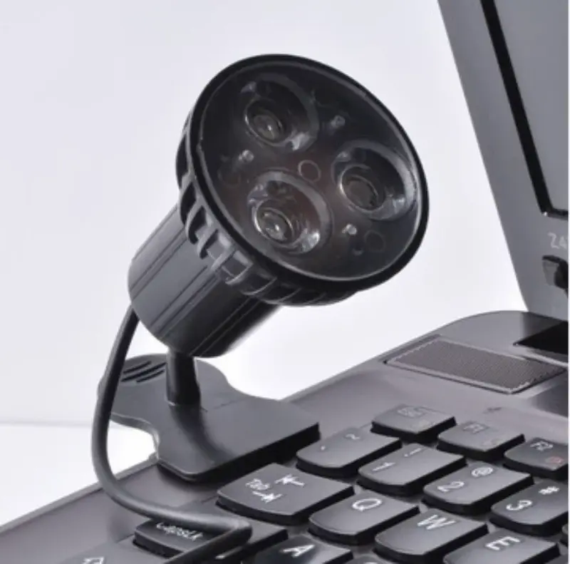 コンピューター用の超高輝度USBクリップランプ,ノートブック用の3つのクリップ付きLEDライト,黒